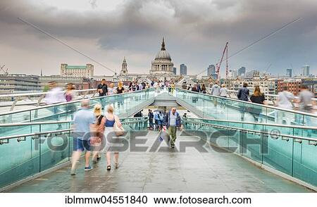 Stock Image - Millenium Bridge and St. Paul's Cathedral, London, England, United Kingdom, Europe. Fotosearch