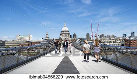 Millenium Bridge and St. Paul's Cathedral, London, England, United Kingdom, Europe View Large Photo Image Stock Photo - Millenium Bridge and St. Paul's Cathedral, London, England, United Kingdom, Europe. Fotosearch