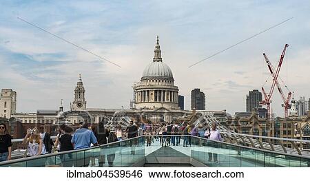 Millennium Bridge and St. Paul's Cathedral, London, England, United Kingdom, Europe View Large Photo Image Stock Photograph - Millennium Bridge and St. Paul's Cathedral, London, England, United Kingdom, Europe. Fotosearch