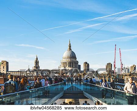 Millennium Bridge and St. Paul's Cathedral, London, England, United Kingdom, Europe View Large Photo Image Stock Photography - Millennium Bridge and St. Paul's Cathedral, London, England, United Kingdom, Europe. Fotosearch