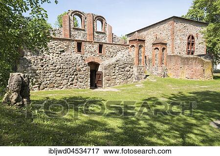 Stock Photo - Moated castle Gerswalde, ruin, Gerswalde, Brandenburg, Germany, Europe. Fotosearch