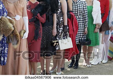 Stock Photograph - Models wear fashion from different epochs, Classic Days Dyck Castle, Jüchen, North Rhine-Westphalia, Germany, Europe. Fotosearch