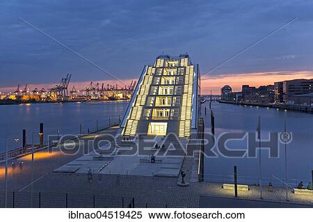 Stock Photography - Modern office building Dockland, Elbe, sunset, evening mood, Hamburg, Germany, Europe. Fotosearch