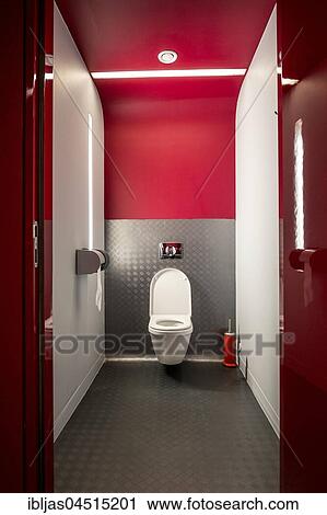 Modern water closet in red and gray nicely illuminated View Large Photo Image Stock Image - Modern water closet in red and gray nicely illuminated. Fotosearch