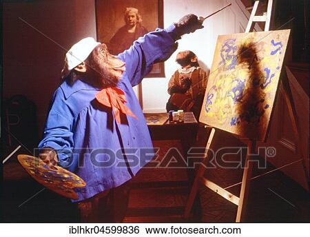 Stock Photograph - Monkey paints a picture, England, Great Britain. Fotosearch