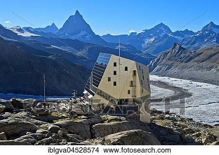 Monte Rosa Hut, at back Gorner Glacier and Matterhorn, Zermatt, Valais, Switzerland, Europe View Large Photo Image Picture - Monte Rosa Hut, at back Gorner Glacier and Matterhorn, Zermatt, Valais, Switzerland, Europe. Fotosearch