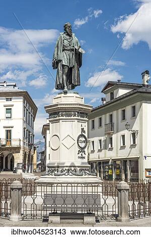 Stock Image - Monument to the painter Tizian in his native town, Pieve di Cadore, Province of Belluno, Veneto, Italy, Europe. Fotosearch