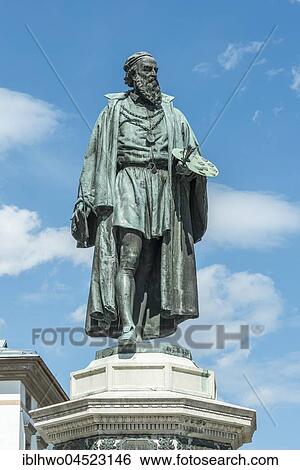 Stock Photograph - Monument to the painter Tizian in his native town, Pieve di Cadore, Province of Belluno, Veneto, Italy, Europe. Fotosearch