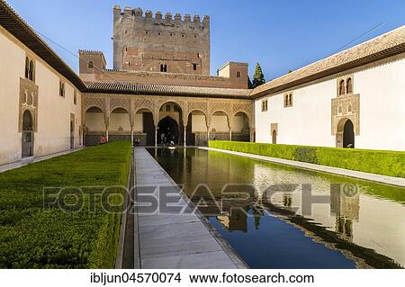 Moorish, Court of the Myrtles, Patio de los Arrayanes, Comares Tower, Comares Palace, Comares Palace, Palacios Nazaries, Nasrid palaces, Alhambra, Granada, UNESCO World Heritage Site, Andalusia, Spain, Europe View Large Photo Image Picture - Moorish, Court of the Myrtles, Patio de los Arrayanes, Comares Tower, Comares Palace, Comares Palace, Palacios Nazaries, Nasrid palaces, Alhambra, Granada, UNESCO World Heritage Site, Andalusia, Spain, Europe. Fotosearch