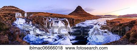 Morning atmosphere at Kirkjufell with waterfall Kirkjufellsfoss, sunrise, Snäfellsnes Peninsula, Iceland, Europe View Large Photo Image Stock Photo - Morning atmosphere at Kirkjufell with waterfall Kirkjufellsfoss, sunrise, Snäfellsnes Peninsula, Iceland, Europe. Fotosearch
