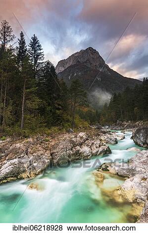Stock Photo - Morning atmosphere at the torrent, Bovec, Slovenia, Europe. Fotosearch