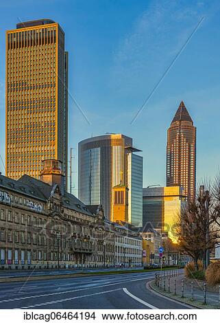 Morning sun illuminates the Matthäuskirche, the Messeturm and other high-rise buildings at the golden hour, Platz der Republik, Frankfurt am Main, Hesse, Germany, Europe View Large Photo Image Picture - Morning sun illuminates the Matthäuskirche, the Messeturm and other high-rise buildings at the golden hour, Platz der Republik, Frankfurt am Main, Hesse, Germany, Europe. Fotosearch