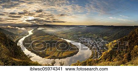 Stock Image - Moselle River loop in autumn, view from Calmont Bremm, Rhineland-Palatinate, Germany, Europe. Fotosearch