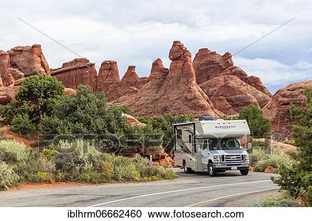 Motorhome in front of rock scenery, Devils Garden Campground, Arches National Park, Moab, Utah, USA, North America View Large Photo Image Stock Image - Motorhome in front of rock scenery, Devils Garden Campground, Arches National Park, Moab, Utah, USA, North America. Fotosearch