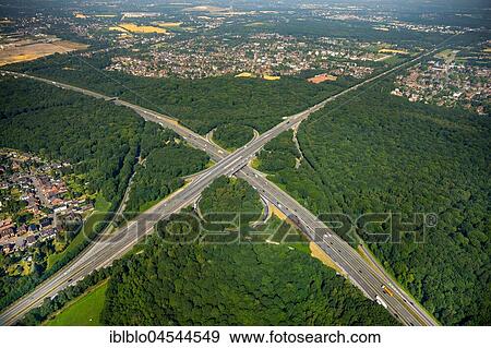 Stock Photo - Motorway A516 and intersection A2, motorway junction Oberhausen, Oberhausen, Ruhr area, North Rhine-Westphalia, Germany, Europe. Fotosearch