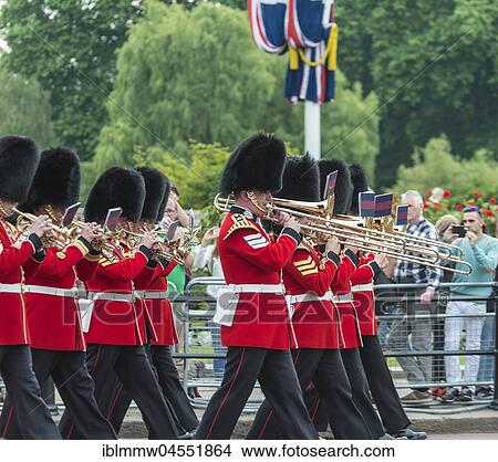 Music band, guards of the royal guard with bearskin cap, Changing the Guard, Traditional Changing, Buckingham Palace, London, England, Great Britain View Large Photo Image Picture - Music band, guards of the royal guard with bearskin cap, Changing the Guard, Traditional Changing, Buckingham Palace, London, England, Great Britain. Fotosearch