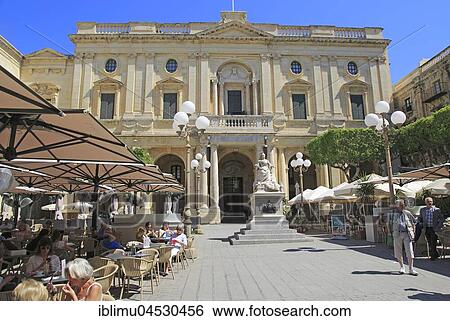 Stock Photograph - National Library and cafes in Republic Square, Valletta, Malta, Europe. Fotosearch