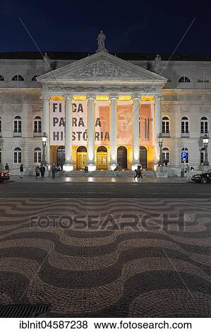 National Theatre, Teatro Nacional de Dona Maria II, Square Rossio, by night, Baixa, Lisbon, Portugal, Europe View Large Photo Image Stock Photo - National Theatre, Teatro Nacional de Dona Maria II, Square Rossio, by night, Baixa, Lisbon, Portugal, Europe. Fotosearch