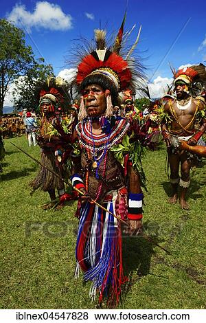 Stock Photo - Native people, highland tribe, in costume, painted with headdress, Sing-Sing Festival, Goroka, Papua New Guinea, Oceania. Fotosearch