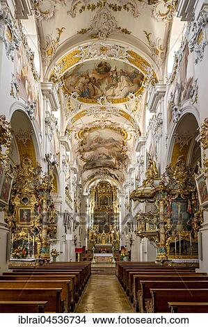 Nave with altars, interior of the monastery church of the Ascension, rococo church, Markt Indersdorf, Upper Bavaria, Bavaria, Germany, Europe View Large Photo Image Picture - Nave with altars, interior of the monastery church of the Ascension, rococo church, Markt Indersdorf, Upper Bavaria, Bavaria, Germany, Europe. Fotosearch