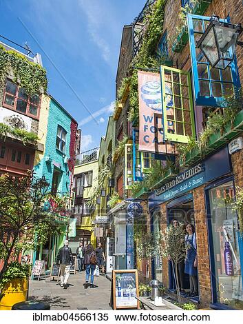 Stock Photography - Neil's Yard, Courtyard with shops, London, England, Great Britain. Fotosearch