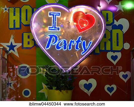 Neon sign, I love Party, Stuttgart Beer Festival, Cannstatter Volksfest, Bad Cannstatt, Stuttgart, Baden-Württemberg, Germany, Europe View Large Photo Image Picture - Neon sign, I love Party, Stuttgart Beer Festival, Cannstatter Volksfest, Bad Cannstatt, Stuttgart, Baden-Württemberg, Germany, Europe. Fotosearch