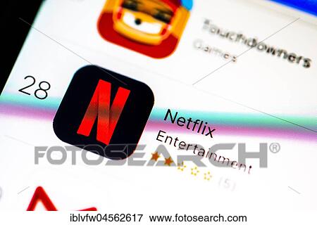 Netflix App in the Apple App Store, movie and video streaming service, app icon, display on a screen from mobile phone, iPhone, iOS, smartphone, macro recording, detail, full size formatting View Large Photo Image Stock Photo - Netflix App in the Apple App Store, movie and video streaming service, app icon, display on a screen from mobile phone, iPhone, iOS, smartphone, macro recording, detail, full size formatting. Fotosearch