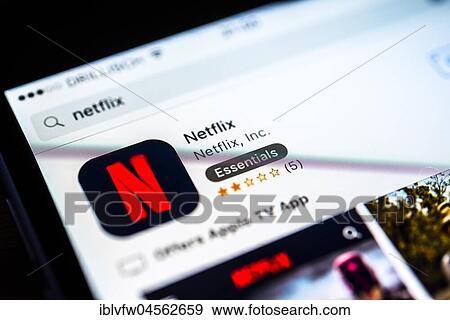 Netflix App in the Apple App Store, movie and video streaming service, app icon, display on a screen from mobile phone, iPhone, iOS, smartphone, macro recording, detail, full size formatting View Large Photo Image Stock Photo - Netflix App in the Apple App Store, movie and video streaming service, app icon, display on a screen from mobile phone, iPhone, iOS, smartphone, macro recording, detail, full size formatting. Fotosearch