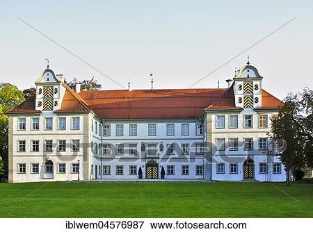 Stock Photo - New Castle Kißlegg in the evening light, Allgäu, Kisslegg, Baden-Württemberg, Germany, Europe. Fotosearch