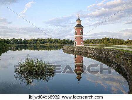 Stock Image - Niederer Großteich, lake with lighthouse, Spiegelung, Moritzburg, Sachsen, Deutschland. Fotosearch