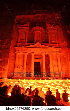 Stock Image - Night at Petra, Cultural Show, Petra, Wadi Musa, Jordan, Asia. Fotosearch