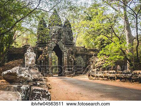 North Gate of Angkor Thom, Avalokiteshvara Face Tower, Gopuram, Angkor Thom, Angkor Archaeological Park, Siem Reap Province, Cambodia, Asia View Large Photo Image Stock Image - North Gate of Angkor Thom, Avalokiteshvara Face Tower, Gopuram, Angkor Thom, Angkor Archaeological Park, Siem Reap Province, Cambodia, Asia. Fotosearch