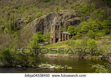 Stock Image - Notre Dame des Chazes church on the River Allier, Haute-Loire department, Auvergne-Rhône-Alpes, France, Europe. Fotosearch