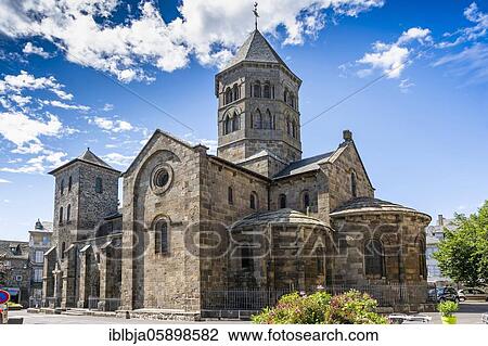 Stock Image - Notre-Dame-des-Miracles basilica, romanesque church, Mauriac, Cantal department, Auvergne Rhone Alpes, France, Europe. Fotosearch
