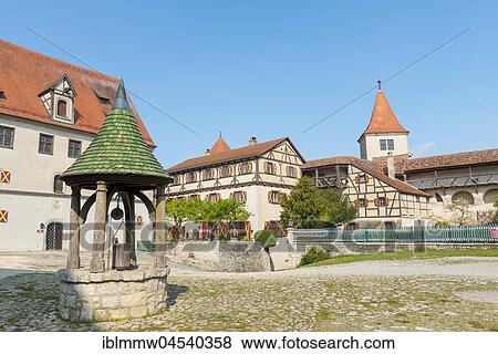 Stock Photo - Old medieval castle, courtyard, Harburg, Donau-Ries, Bavaria, Germany, Europe. Fotosearch