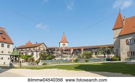 Stock Photograph - Old medieval castle, courtyard, Harburg, Donau-Ries, Bavaria, Germany, Europe. Fotosearch