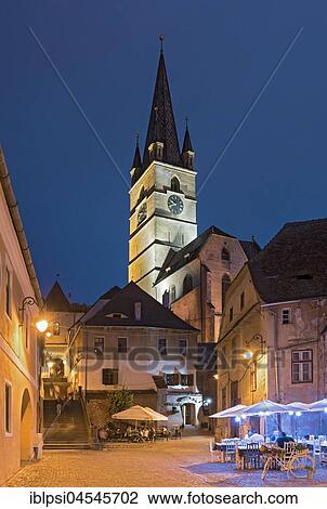 Old Town and Lutheran Cathedral by Night, Sibiu, Romania, Europe View Large Photo Image Stock Image - Old Town and Lutheran Cathedral by Night, Sibiu, Romania, Europe. Fotosearch