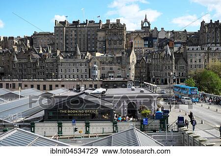 Stock Photo - Old town, at front the train station, Edinburgh, Scotland, United Kingdom, Europe. Fotosearch