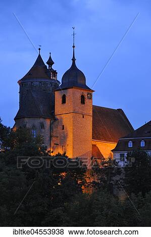 Old Town with Schochem tower, school at stone house and city church of St. Cyriakus, Besigheim, Neckar valley, Baden-Württemberg, Germany, Europe View Large Photo Image Stock Photo - Old Town with Schochem tower, school at stone house and city church of St. Cyriakus, Besigheim, Neckar valley, Baden-Württemberg, Germany, Europe. Fotosearch