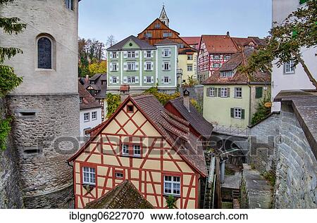 Stock Image - Old water mill in the old town, Meersburg, Lake Constance, Upper Swabian Baroque Street, Baden-Württemberg, Germany, Europe. Fotosearch