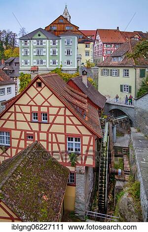 Stock Image - Old water mill in the old town, Meersburg, Lake Constance, Upper Swabian Baroque Street, Baden-Württemberg, Germany, Europe. Fotosearch