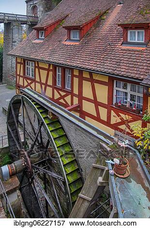 Old water mill in the old town, Meersburg, Lake Constance, Upper Swabian Baroque Street, Baden-Württemberg, Germany, Europe View Large Photo Image Stock Photo - Old water mill in the old town, Meersburg, Lake Constance, Upper Swabian Baroque Street, Baden-Württemberg, Germany, Europe. Fotosearch