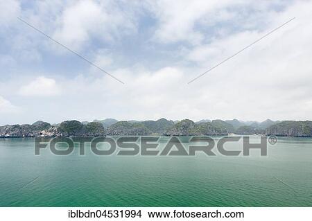Picture - Overgrown limestone karst formations, Lan Ha Bay, Halong Bay, Vietnam, Asia. Fotosearch