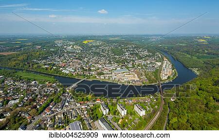 Overview of Kettwig with Ruhr bridge and railway bridge, Kettwiger Ruhrbogen, Essen, Ruhr area, North Rhine-Westphalia, Germany, Europe View Large Photo Image Stock Photo - Overview of Kettwig with Ruhr bridge and railway bridge, Kettwiger Ruhrbogen, Essen, Ruhr area, North Rhine-Westphalia, Germany, Europe. Fotosearch