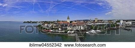 Panoramic view from observation tower, tower on church St. Nikolaus, Medienhaus, Zeppelin Museum, Friedrichshafen am Lake Constance, Baden-Württemberg, Germany, Europe View Large Photo Image Stock Image - Panoramic view from observation tower, tower on church St. Nikolaus, Medienhaus, Zeppelin Museum, Friedrichshafen am Lake Constance, Baden-Württemberg, Germany, Europe. Fotosearch