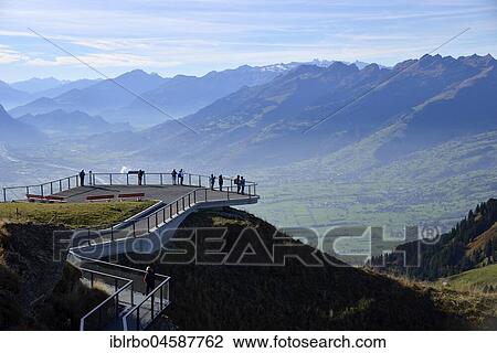 Stock Image - Panoramic view over the St. Gallen Rhine Valley, panoramic terrace Hoher Kasten, Alpstein, Canton Appenzell Innerrhoden, Switzerland, Europe. Fotosearch