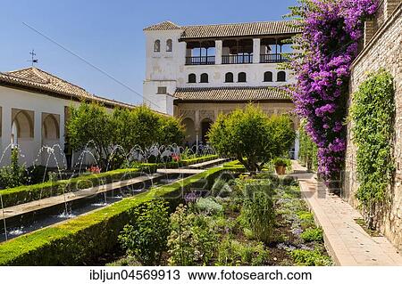 Patio de la Acequia, Gardens of the Generalife, Palacio de Generalife, Alhambra, UNESCO World Heritage Site, Granada, Andalusia, Spain, Europe View Large Photo Image Stock Image - Patio de la Acequia, Gardens of the Generalife, Palacio de Generalife, Alhambra, UNESCO World Heritage Site, Granada, Andalusia, Spain, Europe. Fotosearch