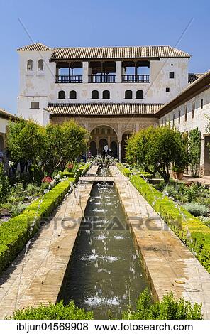 Patio de la Acequia, Gardens of the Generalife, Palacio de Generalife, Alhambra, UNESCO World Heritage Site, Granada, Andalusia, Spain, Europe View Large Photo Image Stock Photo - Patio de la Acequia, Gardens of the Generalife, Palacio de Generalife, Alhambra, UNESCO World Heritage Site, Granada, Andalusia, Spain, Europe. Fotosearch