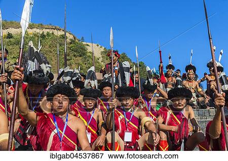 Stock Photo - Performers gather at the Hornbill Festival, Kohima, Nagaland, India, Asia. Fotosearch
