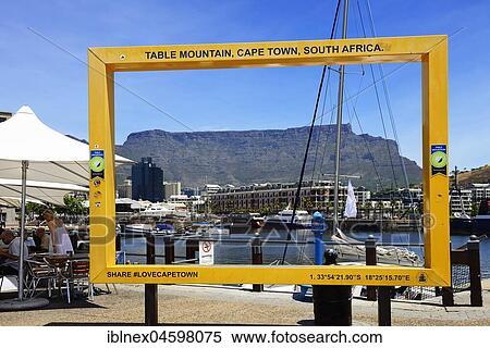 Stock Photography - Photo frame on the waterfront with Table Mountain, Cape Town, Western Cape, South Africa, Africa. Fotosearch